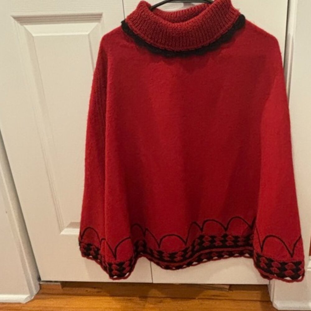 Novica Red Alpaca  poncho